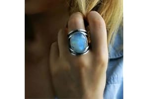 XJruixi Anillo de Piedra Lunar Ovalada Grande tibetana Antigua, Anillos de ópalo de Fuego de Cristal curativo Indio de Gran tamaño para Mujer, joyería Vintage, 1 Pieza, tamaño 6-10