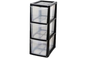 ALEEZ - 3 Drawer Plastic Storage Unit - Space Saving Multipurpose Medium Drawers - Clear Design Home Office Storage Durable Draws - Tabletop, Desktop Drawers - 48cm (H) x 19cm (W) x 25cm (D)