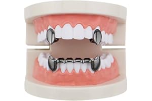 Sadiyamo Shiny Hip Hop Teeth Grillz Caps Iced Out CZ Top and Bottom Vampire Fangs Grillz for Men and Women