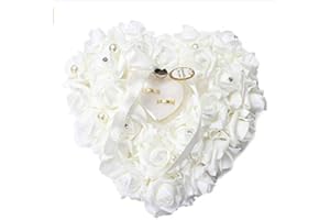 ‎GOTOTOP GOTOTOP Romantische Rosen Herzform Ringkissen Hochzeit Gastgeschenk Schmuckschatulle mit eleganten Satin Diamanten Perle, 15 x 13 cm