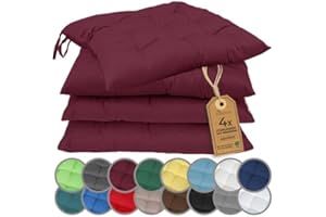 ‎NATUREMARK NatureMark 4er Set Stuhlkissen mit Bändern 40x40 cm – Gefüllte Sitzkissen, Outdoor & Indoor – Bordeaux rot