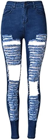 Wgwioo Women Jeans Denim Stretchy Disco Skinny Slim Ripped Frayed Pencil Trouser Zipper Pocket Street Elasticity Leggings Pants . Deep Blue . 40