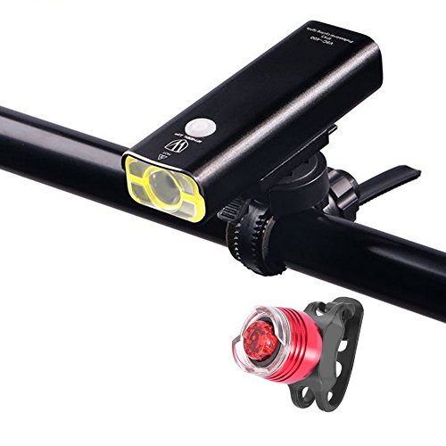 Efoshm LED Fahrradbeleuchtung Set, Wasserdicht USB Wiederaufladbare LED Frontlichter, Einfache Montage für Sicheres Radfahren,5 Licht-Modi für Berg-Radfahren, Camping und täglichen Gebrauch