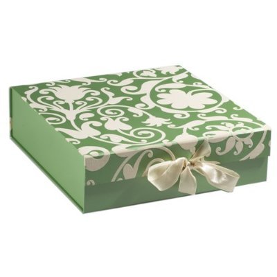Luxury Metallic Green and Ivory Flock Keepsake Gift BOX - MEDIUM
