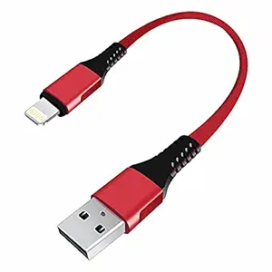 MYVN Nylon Braided Short USB Data Sync & 3A Charging Power Bank Cable for iPhones, iPad Air, iPad Mini, iPod Nano and iPod Touch-0.25m (Red)