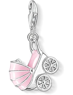 THOMAS SABO Damen Charm-Anhänger Rosa Kinderwagen 925er Sterlingsilber, Pink Emailliert 1113-041-9