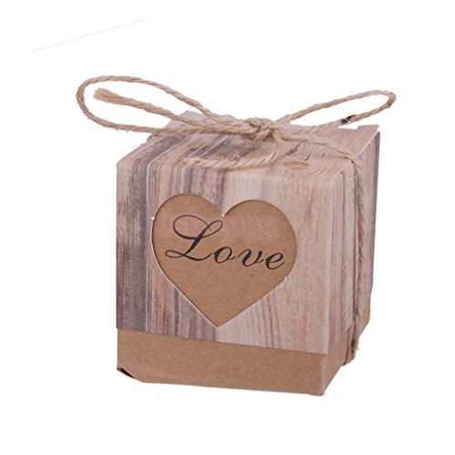 Pixnor Rustikale Kraft Süßigkeiten-Boxen Hochzeit Shabby Chic Sackleinen Vintage Geschenk Schachteln gefallen Hochzeit Gunst – 50 Stücke - 3