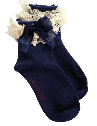 Baby/Girl Pack of 2 BLUE Super Soft Lace Frilly Ankle Socks Age 8 9 10 XLarge (Age 8-10))