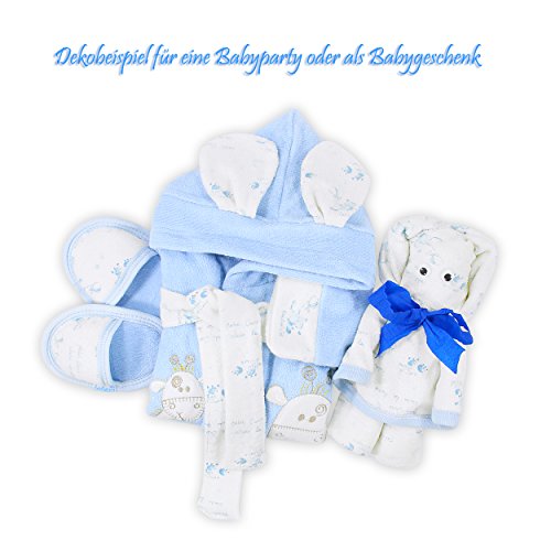 Baby Erstausstattung Set: Bademantel Kapuze Badetuch Schuhe Gürtel mit süßer Tier Applikation Giraffe aus 100% Baumwolle I Badeponcho Mädchen Jungen Kleinkind Säugling Babykleidung - 2