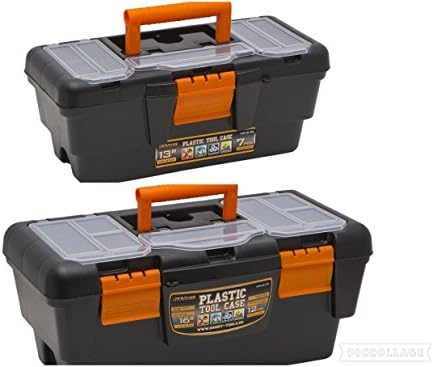 13" &amp; 16" Plastic Lockable Tool Box Set Case Tray Compartments DIY Storage Hobby