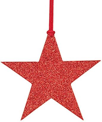 Red Glitter Star Gift Tags (4 Tags) Red Glitter One Side Red Paper on Reverse