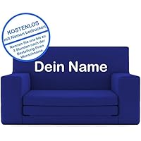 2 in 1 Kindersofa in Saphirblau mit Waschbarem Überzug - Als Geschenk Individuell Bedrucken - Schaumstoff aus Deutschland Spielzeug Couch und Bett Schlaf Matratze zum Auffalten für Kinder von 1-4