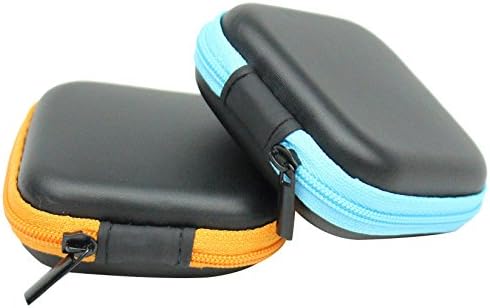 2 Pack Mini Square Storage Bag Carrying Pouch for MP3/MP4 Bluetooth Earphone Headphone Earbuds and Little Stuff (Earphone Case - Black/Orange, Black/Blue)