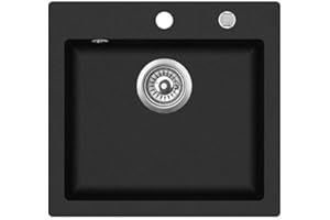 ‎LINDBERGH SPÜLEN LINDBERGH® Granit Spüle "COL" 490 x 455 mm + kompl. Siphon, Einbauspüle Küchenspüle Spülbecken - Verbundstoffe MADE IN GERMANY (Schwarz)