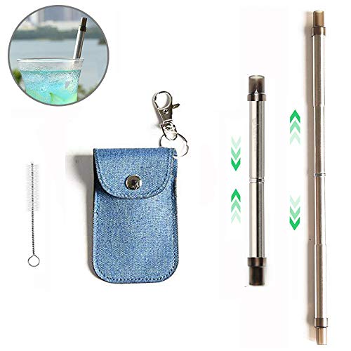 Preisvergleich Produktbild KOBWA Tragbarer einziehbarer Trinkhalm mit Aufbewahrungstasche und Reinigungsbürste, wiederverwendbarer Edelstahlstrohhalm - leicht zu reinigen Perfekt für Reisen, Zuhause, Büro