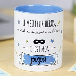 Nos pensées - Tasse avec Message et Dessin Amusant (Le héros, ce n'est ni Spiderman, ni Batman, C'est Mon Papa) Cadeau Original pour Un Papa