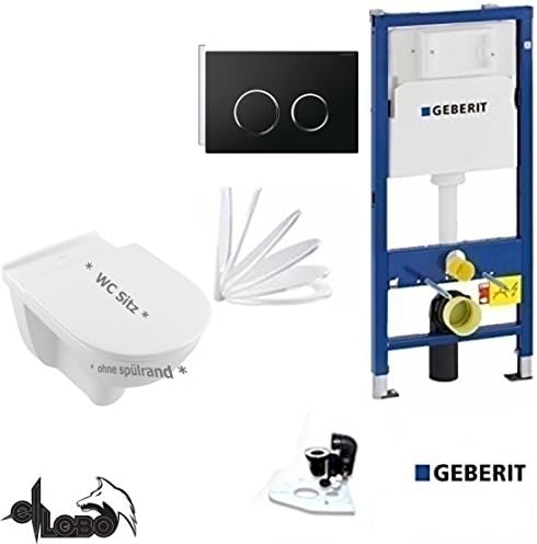 Geberit Duofix Basic UP 320 Framework with Sigma 20 Black/V & B O. Novo Toilet Direktf Lush Flush Rimless, washdown toilet, Includes Seat, Ceramicplus