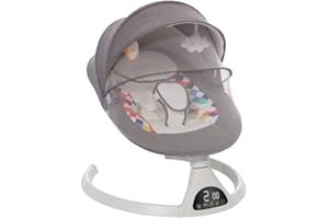 YAZOCO Transat Bébé Électrique avec 5 Amplitudes de Vibrations, Balancelle Bébé Électrique pour Bébé 0-6 Mois avec Minuterie, Télécommande, Musique (Gris)