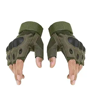 Ek Udaan Tactical Fingerless Cycling Gloves Non-slip Half Finger Hands Protector Army Military Bicycle Motocross Combat Glove Fitness Gym Green Color