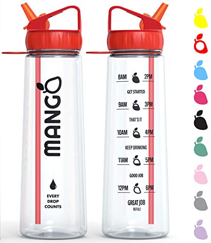 Mango Sports Motivational Water Bottle With Straw and Times To drink - BPA Free With Flip Nozzle and Leakproof cap (900ml/32oz)