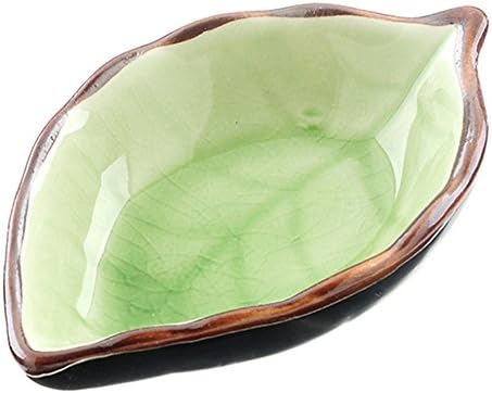 HaloVa Condiment Dish, Leaf-Shaped Porcelain Sauce Dish, Beautiful Multipurpose Compact Dipping Bowl with Non-Slip Bottom for Home Kitchen Tabletop Spices Soy Sushi Vinegar Nuts Plate, Green