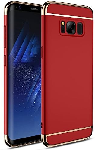 Samsung Galaxy S6 Edge, Zonewire® [3 in 1 Series] Non Slip Surface Shockproof Electro Plating Texture Skin Hard Case &amp; Screen Protector (Samsung Galaxy S6 EDGE, Red and Gold)