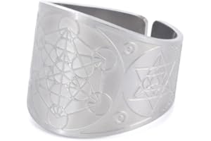 Amaxer Anillo de siete arcángeles para hombre, cubo de Metatron, acero inoxidable, protección de arcángeles tetragrammaton, anillo ajustable para hombres y mujeres