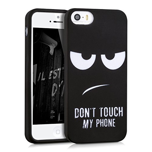 kwmobile Funda para Apple iPhone SE   5   5S - Case para m  vil en TPU silicona - Cover trasero Dise  o Don t touch my phone en blanco negro