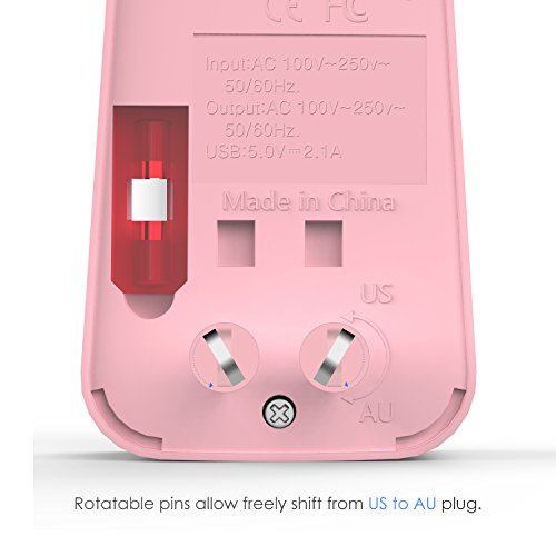 MoKo Universal Reiseadapter – All-in-One US / EU / UK / AU Reisestecker AC Power Wall Charger Konverter Stecker Adapter mit 2 USB Ports 2.1A für Smartphone, iPhone, iPad, MP3 Player, Rosa - 6