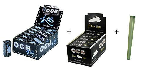 OCB Premium Rolls, 24 Stück im Karton + 25 Heftchen OCB Filter Tips im Set + Joint-Hülle