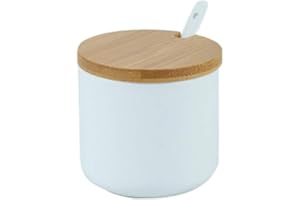OnePine 260ml Zuccheriera in Ceramica, Contenitore per spezie barattoli spezie Rotonda con Coperchio e Cucchiaio, Design Elegante, per Casa e Cucina (Bianco)