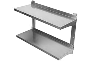 YIFAA 2 Ripiani Mensola in Acciaio Inox, Altezza Regolabile Ripiani in Acciaio Inox per Cucina, Hotel, Ristoranti e Case di Cura 80 x 30cm