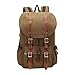 Produktbild Retro Segeltuch Rucksack Echtleder Laptop Büchertasche Mehrzweck Draussen Backpack Wasserdicht Dauerhaft Reise Beiläufig Tagesrucksack Multi-Tasche Wandern Schulterpackung (Kaffee, L)