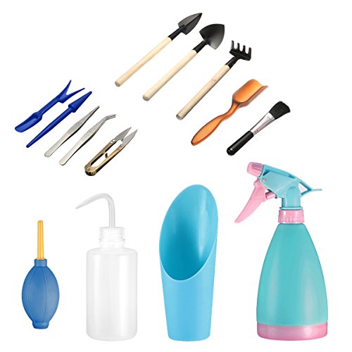 14Pcs Mini Gartenarbeit Handwerkzeuge Set Sukkulenten Pflanzen Bewässerung Flaschen Verpflanzung Miniature Fairy Garten Pflanzung Hand Tools Set Include Pruner, Mini Rake, Wasser Flasche und Schaufeln - 7