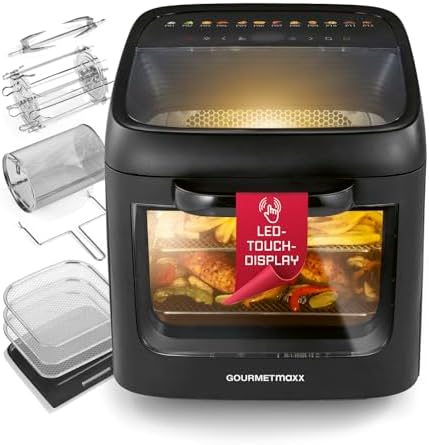 GOURMETmaxx Forno ad aria calda con tetto panoramico e finestra frontale, 12,5 l, friggitrice ad aria calda con 9 funzioni, friggitrice ad aria calda e mini forno in 1 | per max. 8 persone |