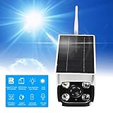 * Cámara con batería solar: la cámara funciona con una batería de litio de 2 piezas, que se carga a través del panel solar de la cubierta. No se necesita cableado, evite dañar la decoración existente debido al cableado.