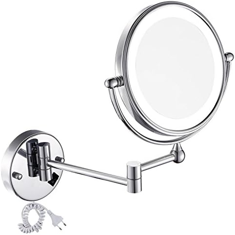 Makeup Mirror Wall Mount with Lights Bathroom Folding Telescopic Beauty Mirror 3-5 times Magnified