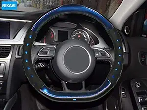 NIKAVI Universal Fashion Flat Bottom Steering Wheel Cover, D-Shape Breathable Anti-Slip Steering Wheel Cover (Blue)