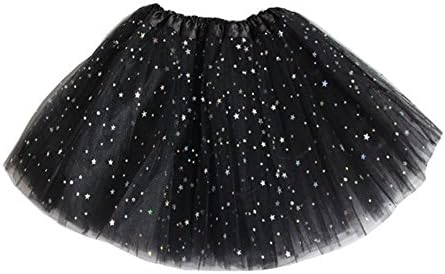 JXUFUFOO Girls Sequins Tutu Skirt Layered Tulle Ballet Dance Party Dress up,Black