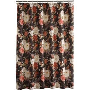 Dramatic Cabbage Rose Floral Fabric Shower Curtain On Black