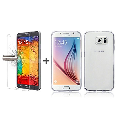 TBOC Pack  Funda de Gel TPU Transparente   Protector Pantalla Vidrio Templado para Samsung Galaxy S6 G920  Funda de Silicona Ultrafina y Flexible  Protector de pantalla Resistente a Golpes  Ca  das y Ara  azos 