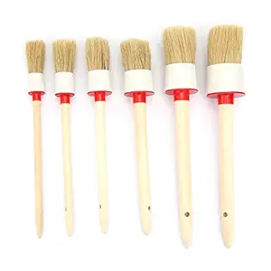 Detailing Brush Set, 6 Different Sizes Detail Brush Wooden Handle Round Oil Painting Wax Brushes for Cleaning Wheels Car Interior Exterior