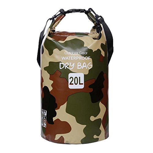 ZhaoCo Bolsa Seca, 5L/10L/20L/30L Bolsas Estancas Impermeable con Correa Ajustable para Rafting Kayak Pesca Natación Playa Senderismo Camping Canotaje Al Aire Libre Deportes Acuáticos(Camuflaje,20L)