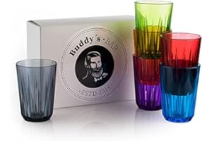 Buddy´s Bar - Set di 6 bicchieri in plastica Tritan di alta qualità da 0,3 litri, senza BPA, effetto cristallo, infrangibili, riutilizzabili e lavabili in lavastoviglie, 300 ml, multicolore