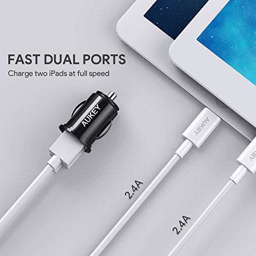 AUKEY Chargeur de Voiture  ULTRA COMPACT 2 Ports USB 4 8A 24W Allume-Cigare avec Technologie AiPower pour Samsung  iPad Air Pro mini  iPhone X 8 8 Plu