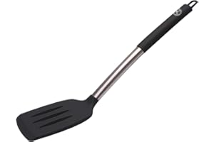 Starchef Silicone Slotted Turner Spatula Heat Resistant Non-Stick Soft Grip, Stainless Steel(Black)