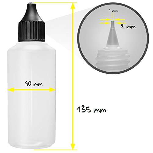 10 x 100 ml Oputec Dosierflaschen mit Tröpfler für die Dosierung und Aufbewahrung von Flüssigkeiten | Liquidflasche für E-Liquids (für E-Zigaretten), Öle, Augentropfen und mehr | Made in Germany | inkl. 10 Beschriftungsetiketten | Leere HD/LDPE Kunststoffflaschen natur, Tropfflaschen mit schwarzer Kappe - 5