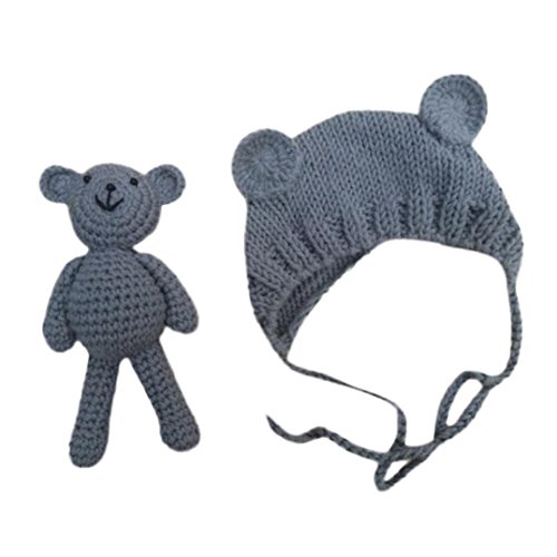 Vovotrade Conjunto Bebé Recién Nacido Fotografía Prop Foto Crochet Oso del Traje del Traje + Sombrero, 0-9 Meses (Gris)