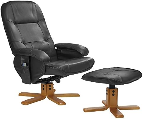 Stress Away Black Leather 360° Swivel Reclining Chair with Massage Feature &amp; Foot Stool