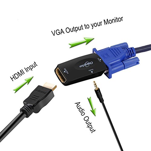 Full HD 1080P HDMI Buchse auf VGA Buchse Konverter, vergoldet DP zu HDMI Stecker Adapter mit 3,5 mm-Audio-unterstützt HDMI Streaming Media Player zu VGA Projektor - 5